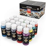 Arteza Peinture acrylique d'extérieur, lot de 20 couleurs/tubes (59 ml, 2 oz.) avec boîte de...